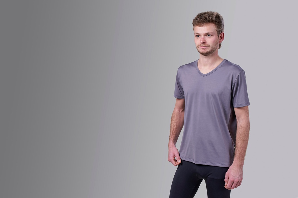 [00460 GR] Paljari T-Shirt mit Bio-Infrarot Faser, UNISEX; Farbe: grau V-Ausschnitt