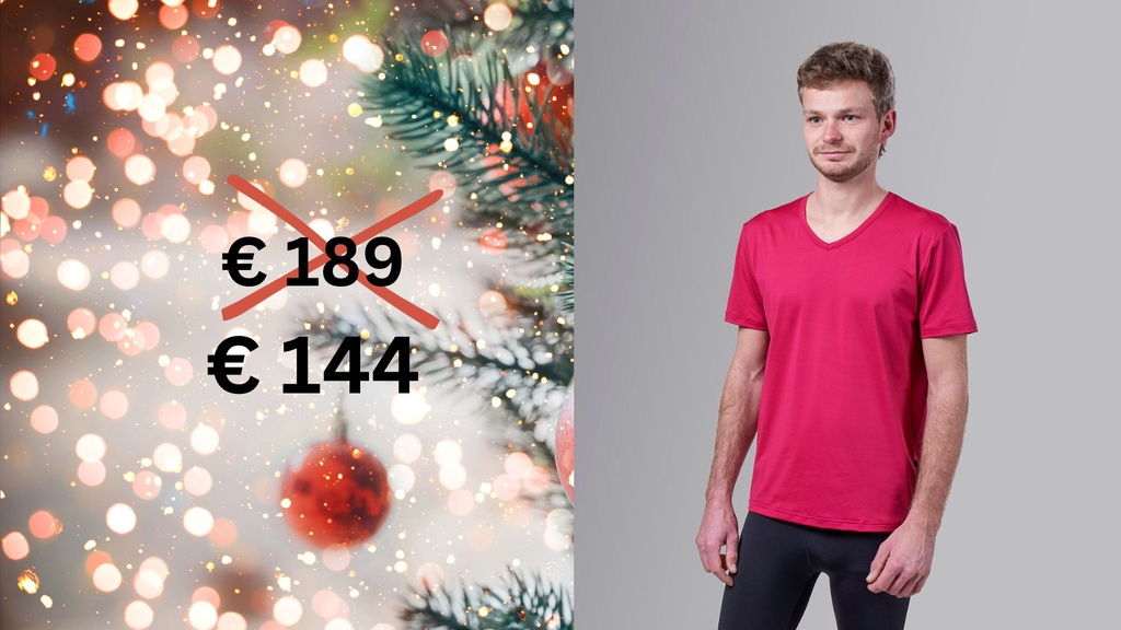 [00460 BR] Paljari T-Shirt mit Bio-Infrarot Faser, UNISEX; Farbe: bordeauxrot V-Ausschnitt WA